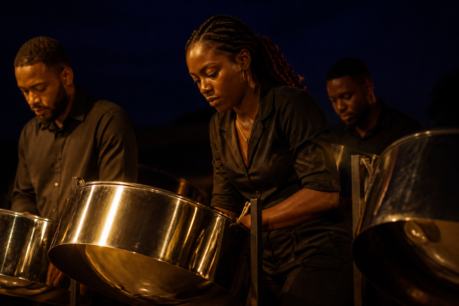Steel pan musicians performing at Miami Carnival's Pan Jamboree